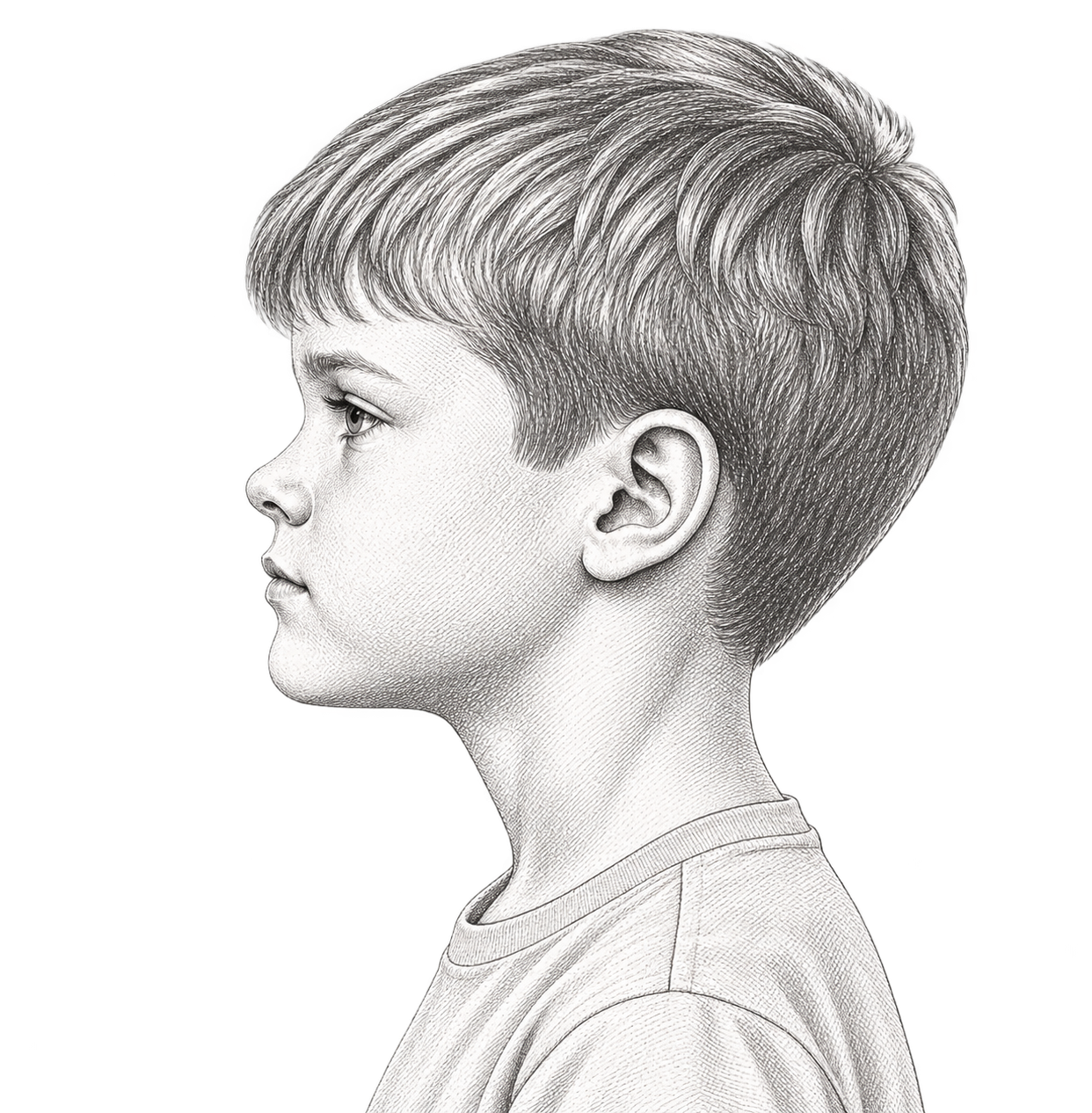 Engraved pencil study of a boy's balanced facial profile
